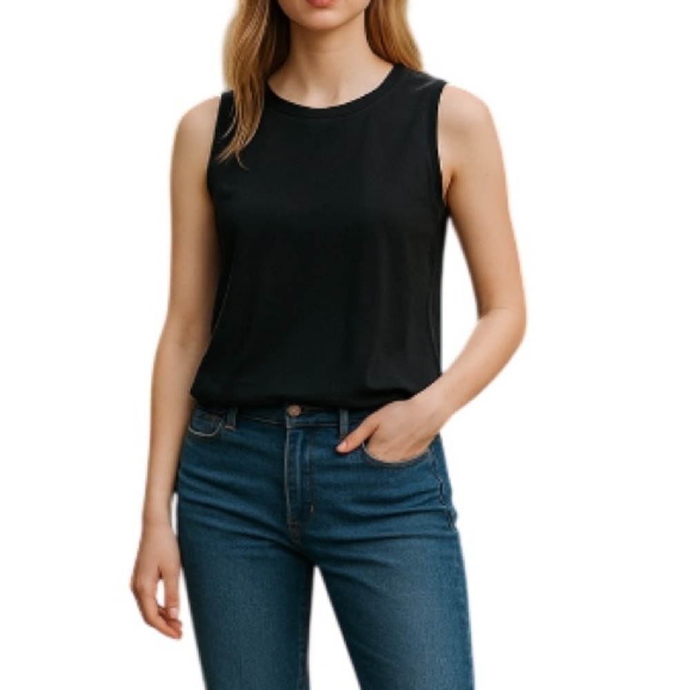 REVAMPED Open Side Sleeveless Top Black Keyhole Button Back Size M